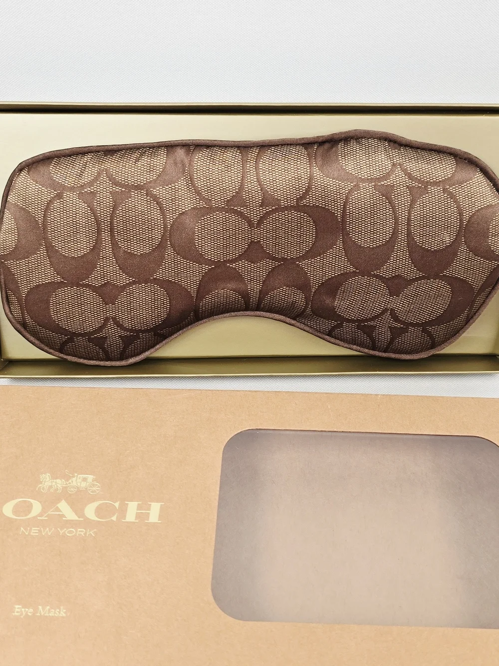 COACH KHAKI SIGNATURE SILK SLEEP EYE MASK CE958